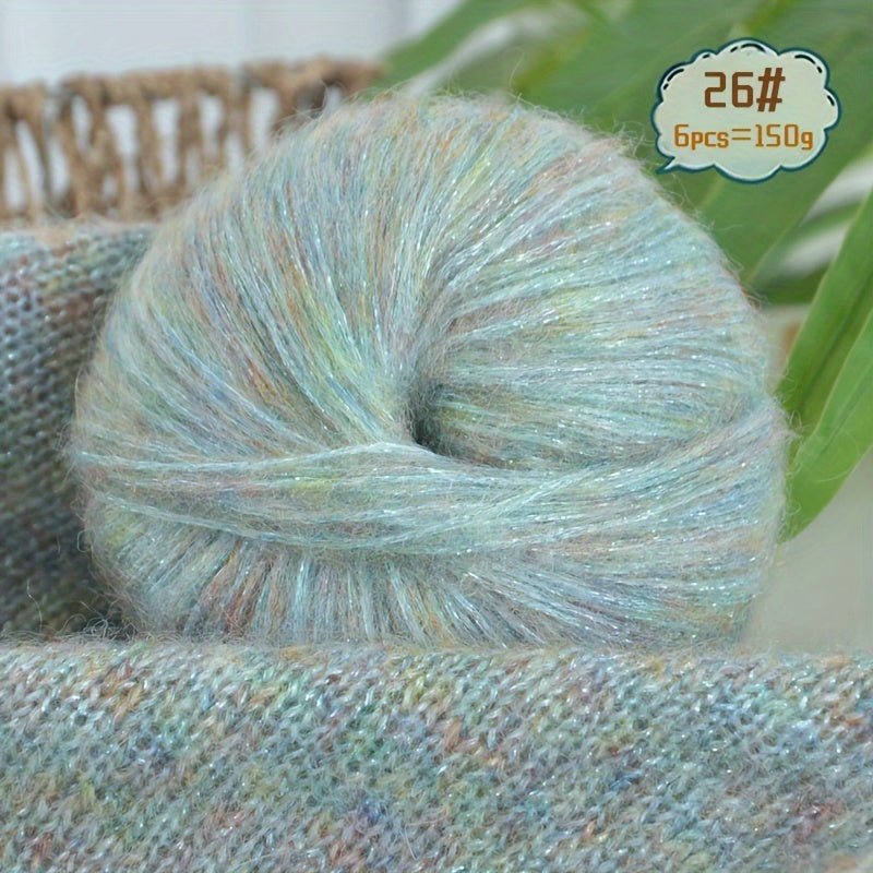 6-to'plam mohir paxta mohair ipi, tikish va makrame uchun, ko'p rangli gradient, 150G