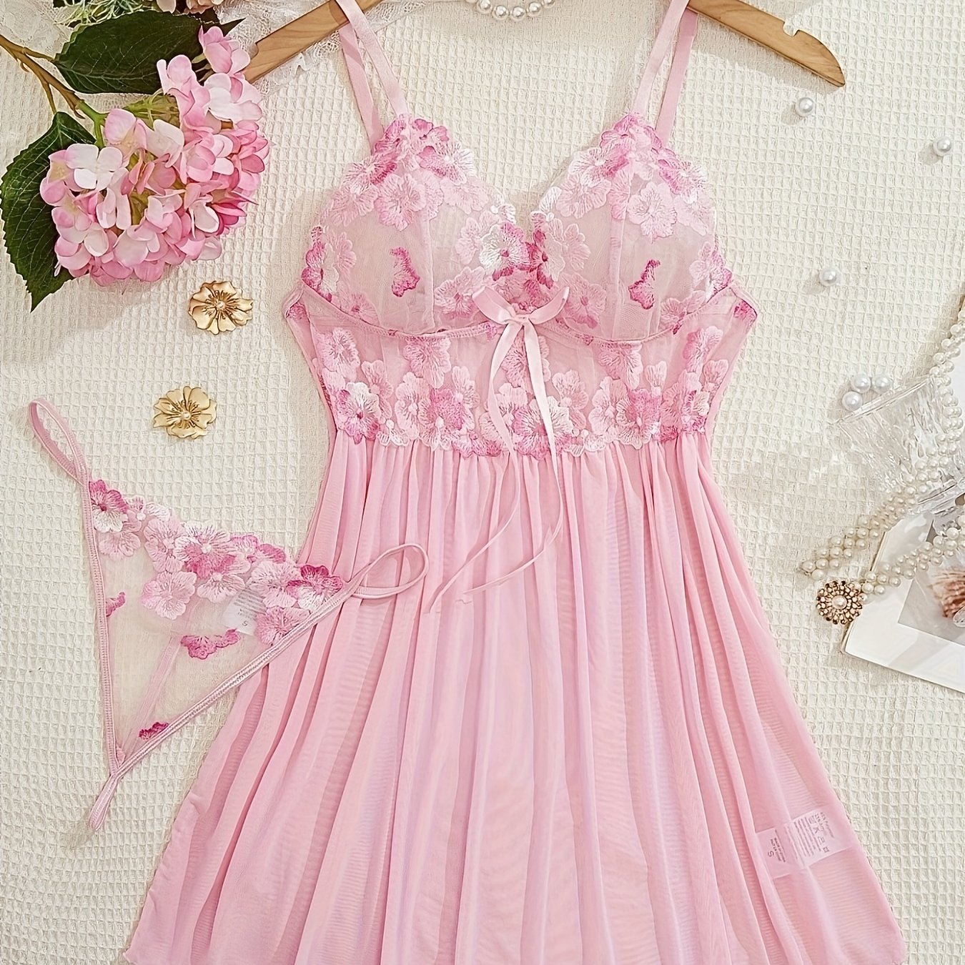 Women's Satin Garter Sleepwear Set with Lace Detailing