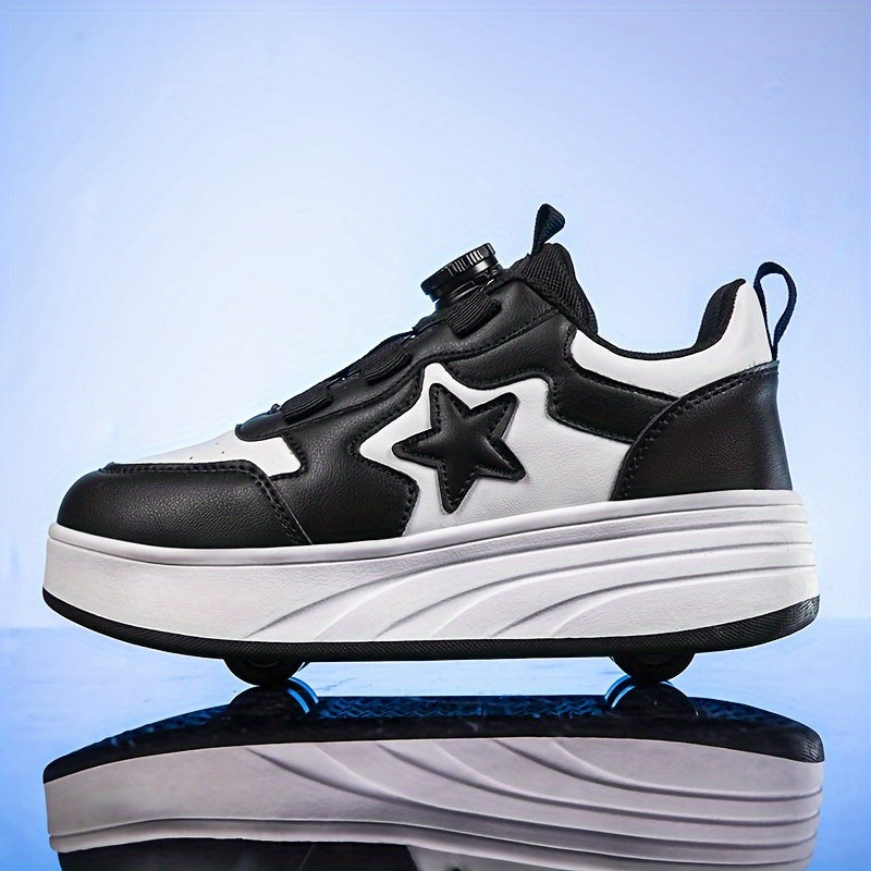 Kids Unisex Roller Skates for Ages 14 and Under with Rotary Buckle Closure and Abrasion-Resistant Microfiber Upper