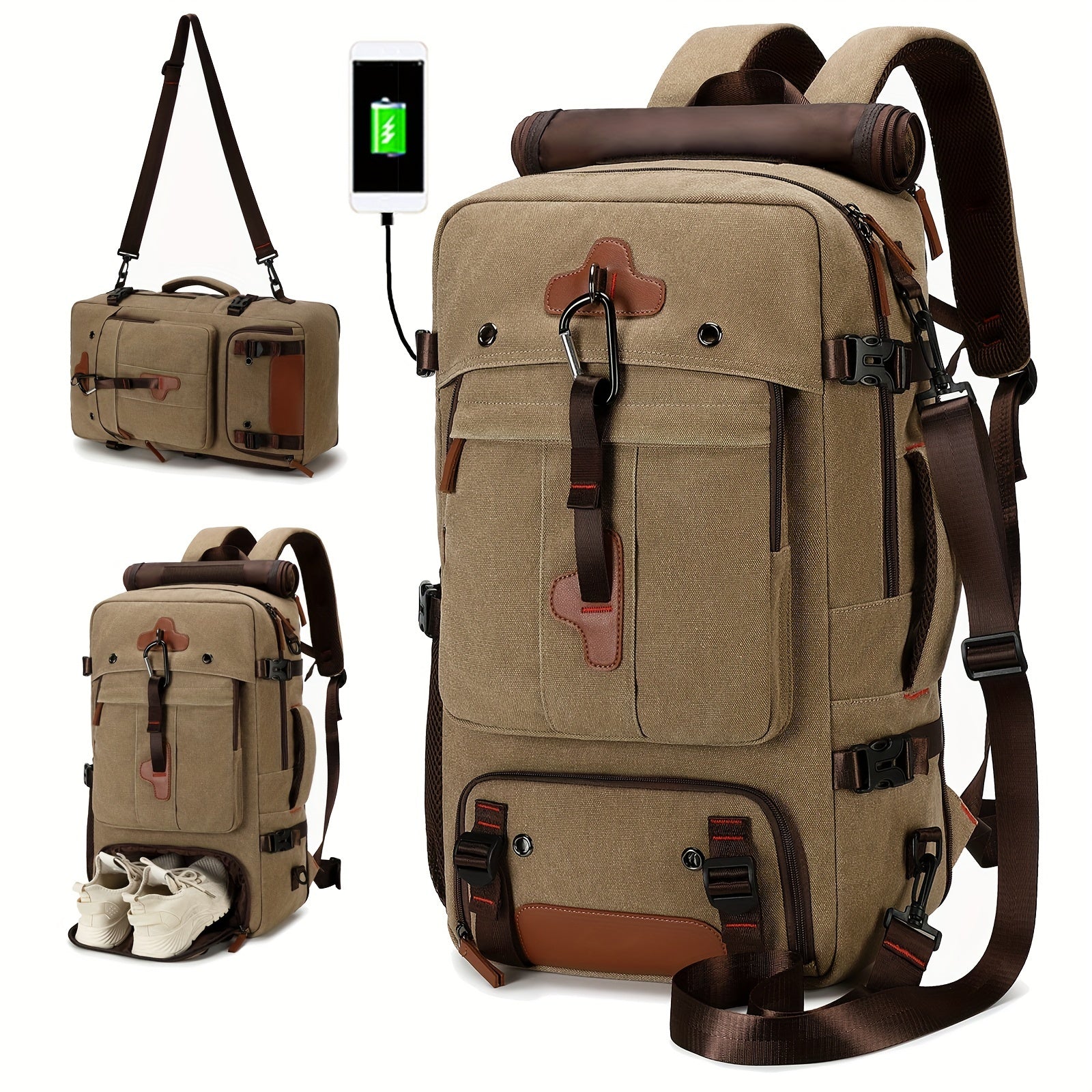 Sakkizgacha bo'lgan erkaklar sayohat ryukzaki, poyabzal bo'limi bilan, 43.94 sm laptopga mos keladi, tasodifiy piyoda yurish va biznes safarlari uchun mos.