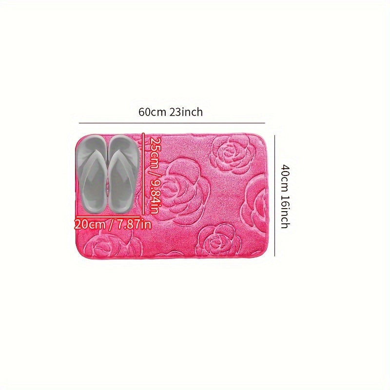 Blue and White Floral Bathroom Mat Plush Anti-Slip Absorbent Soft Rug