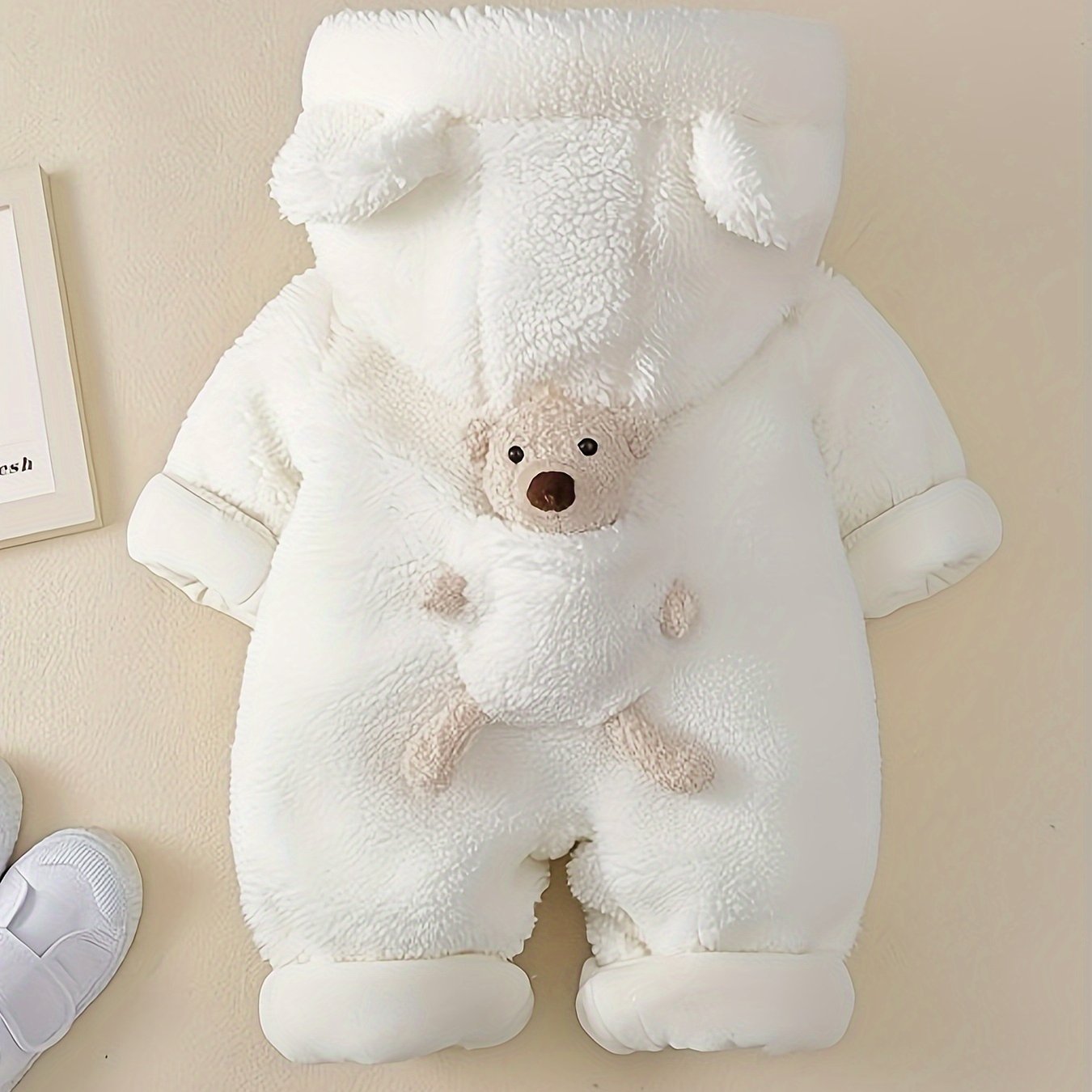 Newborn Baby Bear Hoodie Jumpsuit Flannel Fall Winter Cozy Infant Clothing