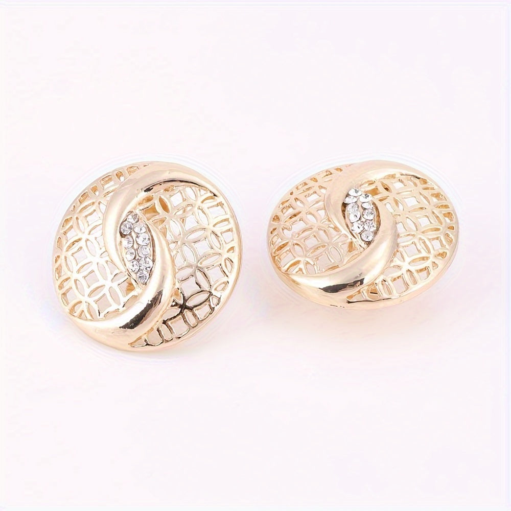 Golden Rhinestone Jewelry Set with Necklace Earrings Bracelet Ring for Weddings and Events