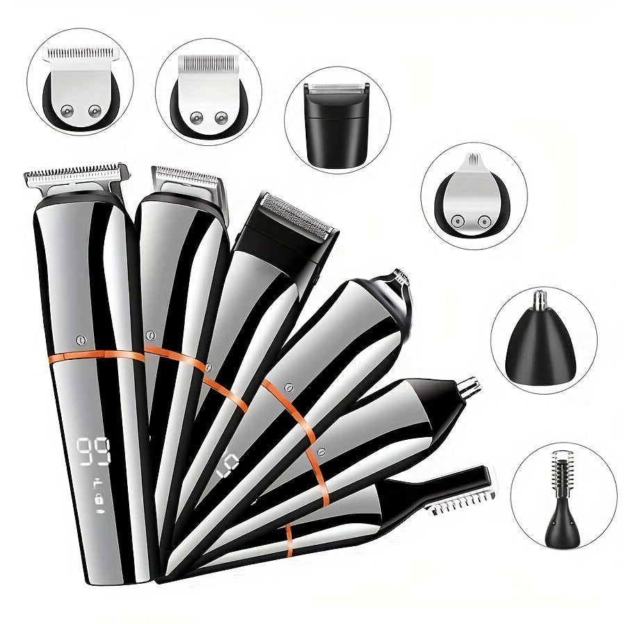 Cordless grooming kit with LED display beard trimmer hair clippers nose ear trimmer electric razor USB rechargeable