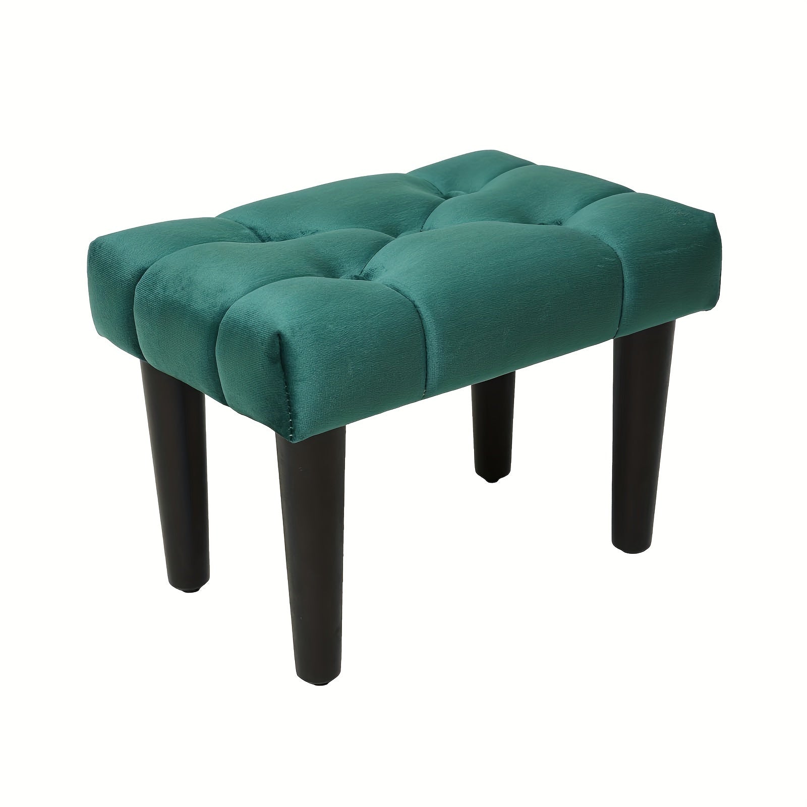 Small Velvet Footstool Ottoman with Wood Legs for Living Room Entryway Office