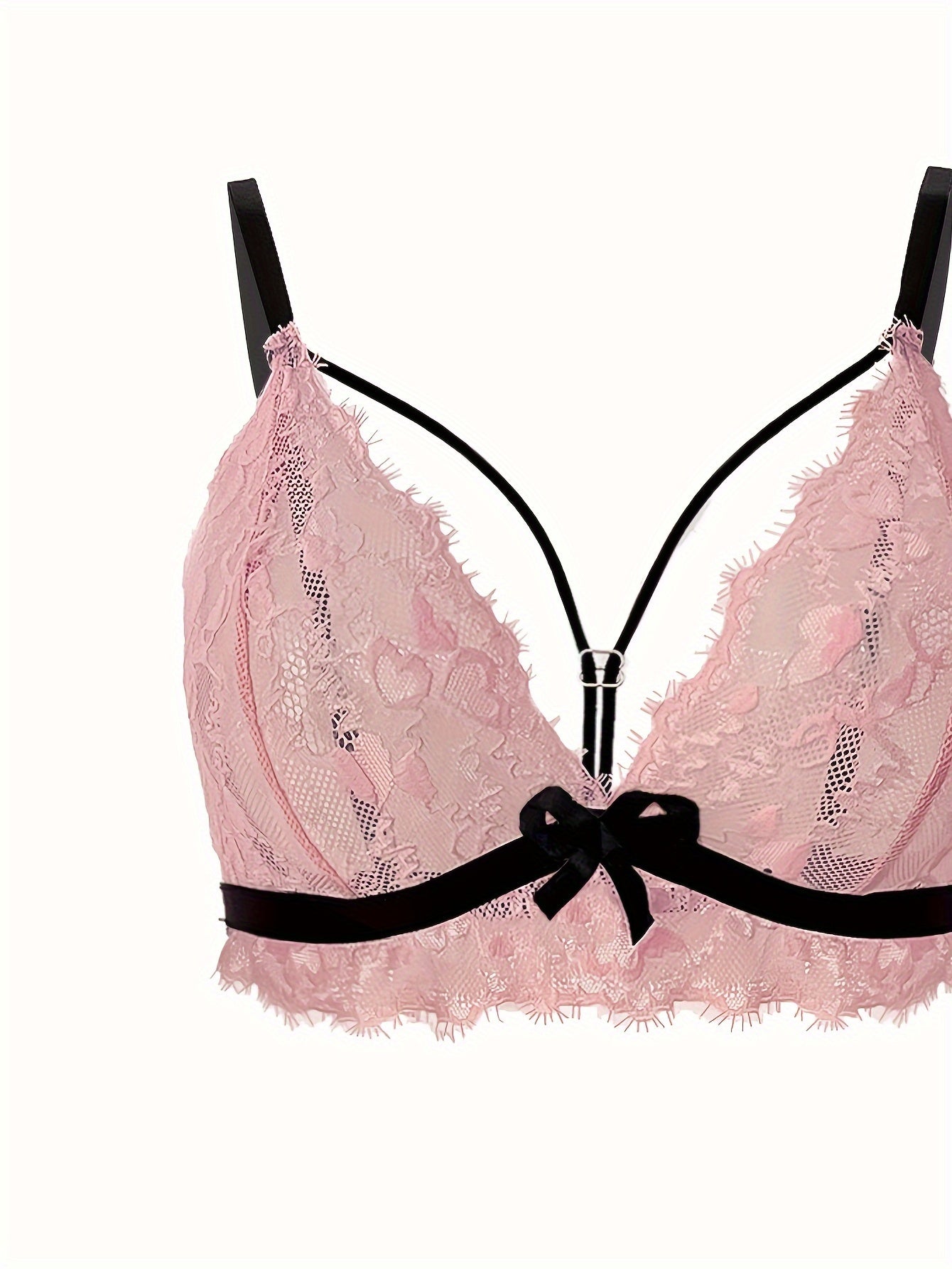 Women's Lace Lingerie Set with Bow Top Thong and Garter Belt