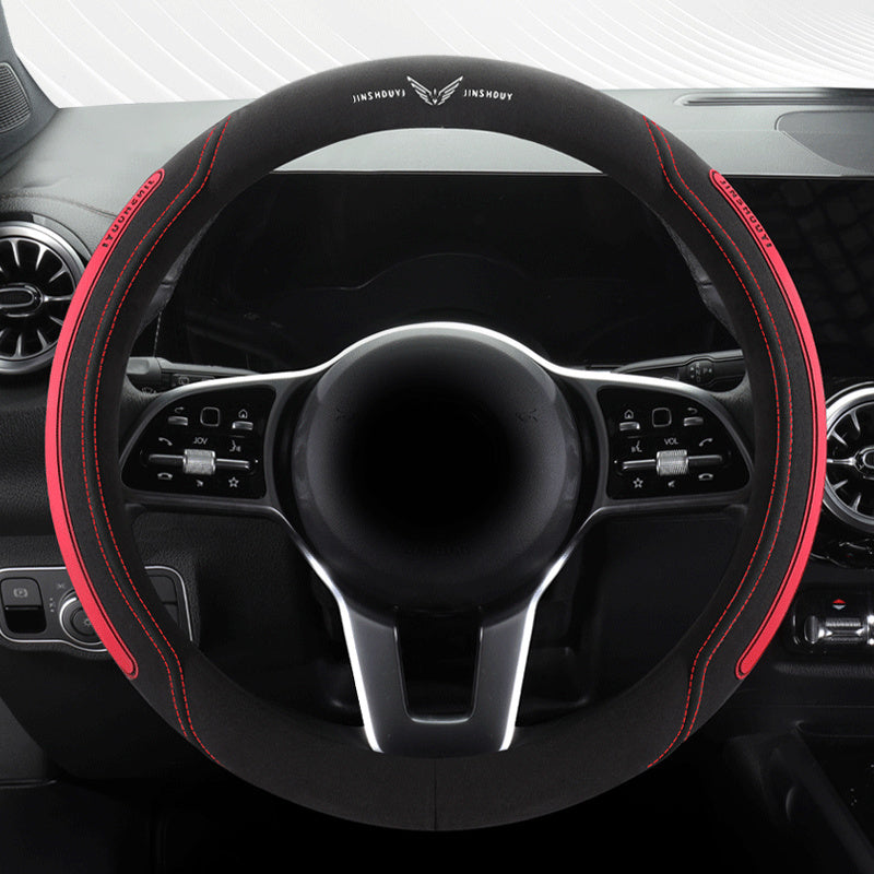 Universal Leather Steering Wheel Cover Black with Blue Accents for Cars
