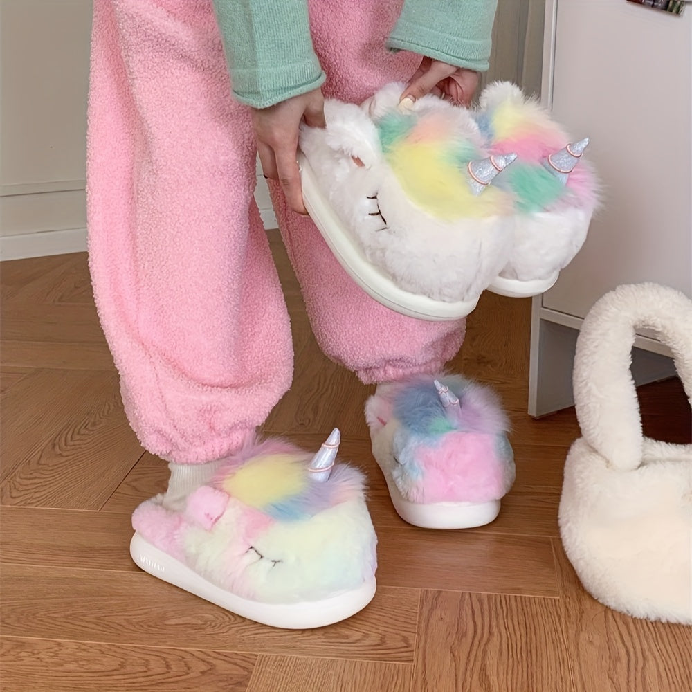 Women's Fluffy Plush Slip-On Slippers Winter Warm Non-Slip Shoes