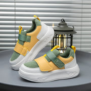 Kids' Color-Block Sneakers with Double Hook and Loop Closure for Boys and Girls White Green Yellow Low-Top Casual Athletic