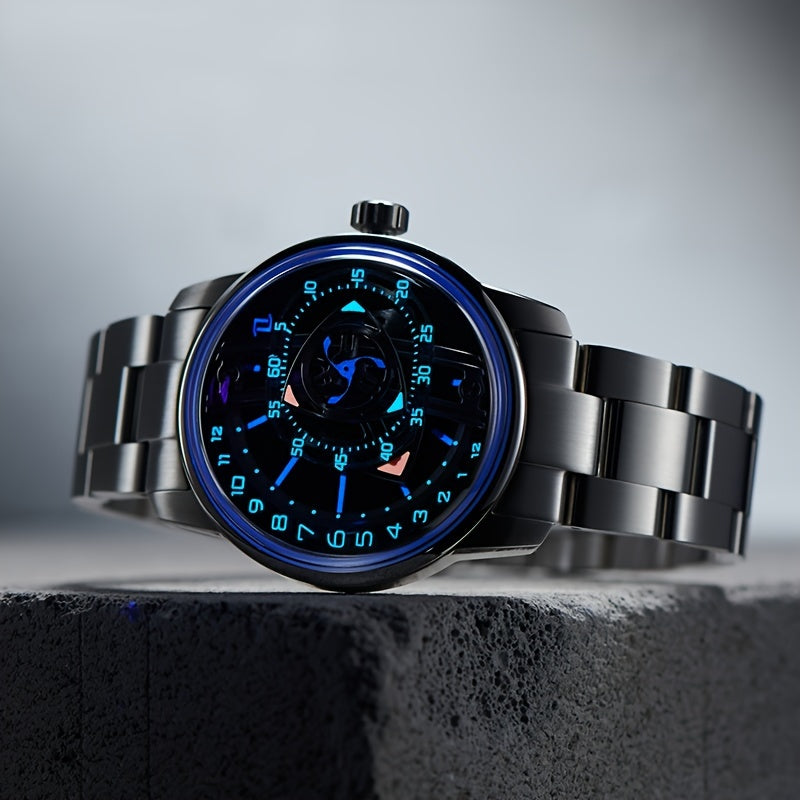 Men's Automatic Mechanical Watch Stainless Steel Hollow Waterproof 50m Leather Rotor