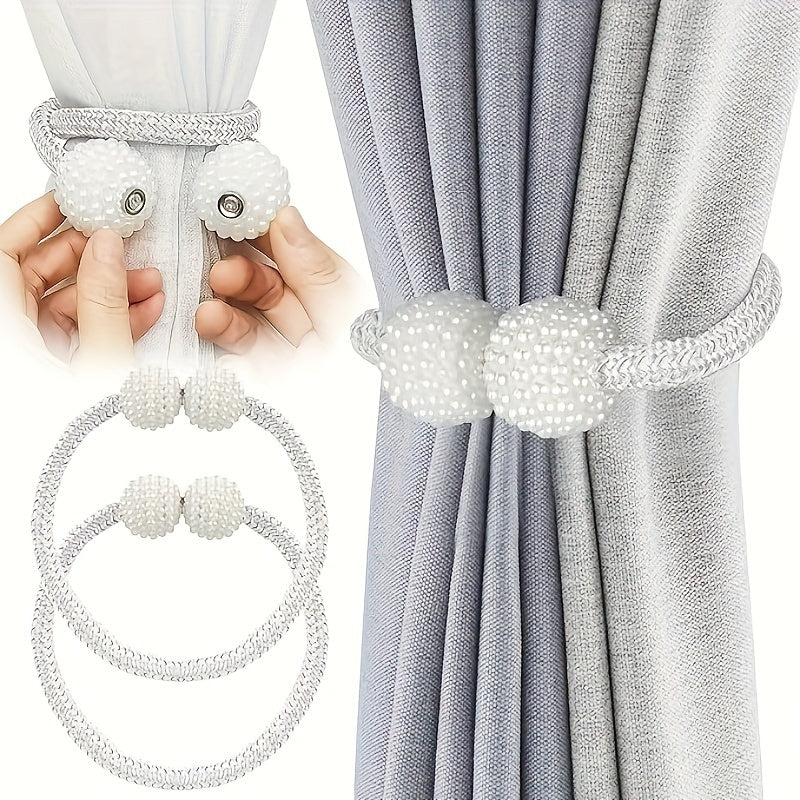 Two Pieces Modern Polyester Curtain Tie Backs Silver Finish Window Drapery Holdbacks