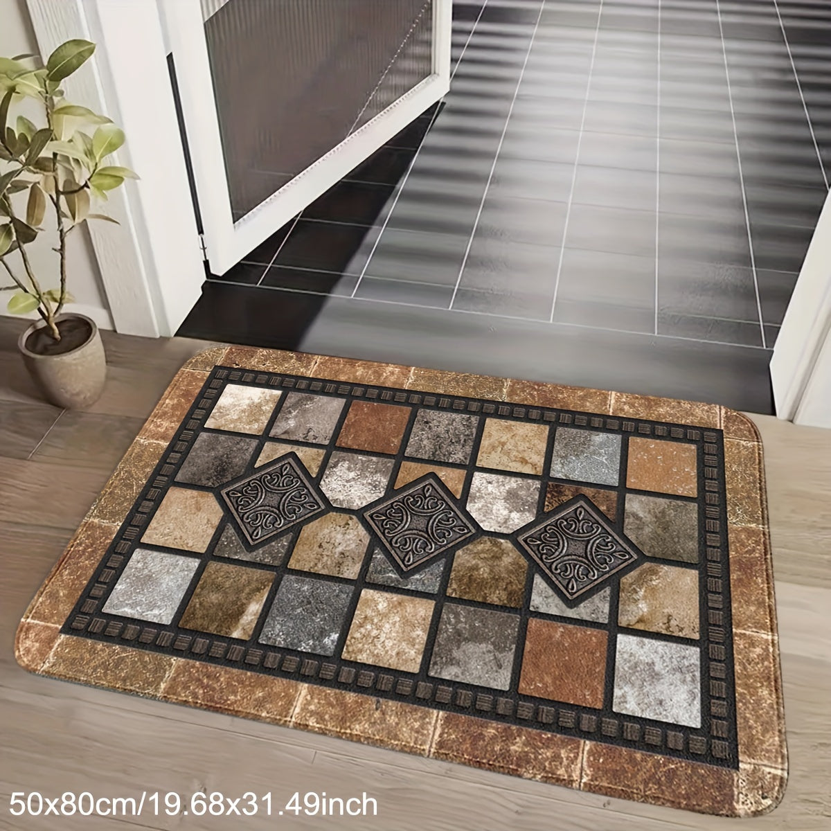 Vintage Tile Design Non-Slip Door Mat - Bir nechta o'lcham variantlari bilan - Singdiruvchi, dog'ga chidamli va kirish joyi, oshxona, hammom uchun moslashtiriladigan. | Qo'l bilan yuviladigan polyester gilam