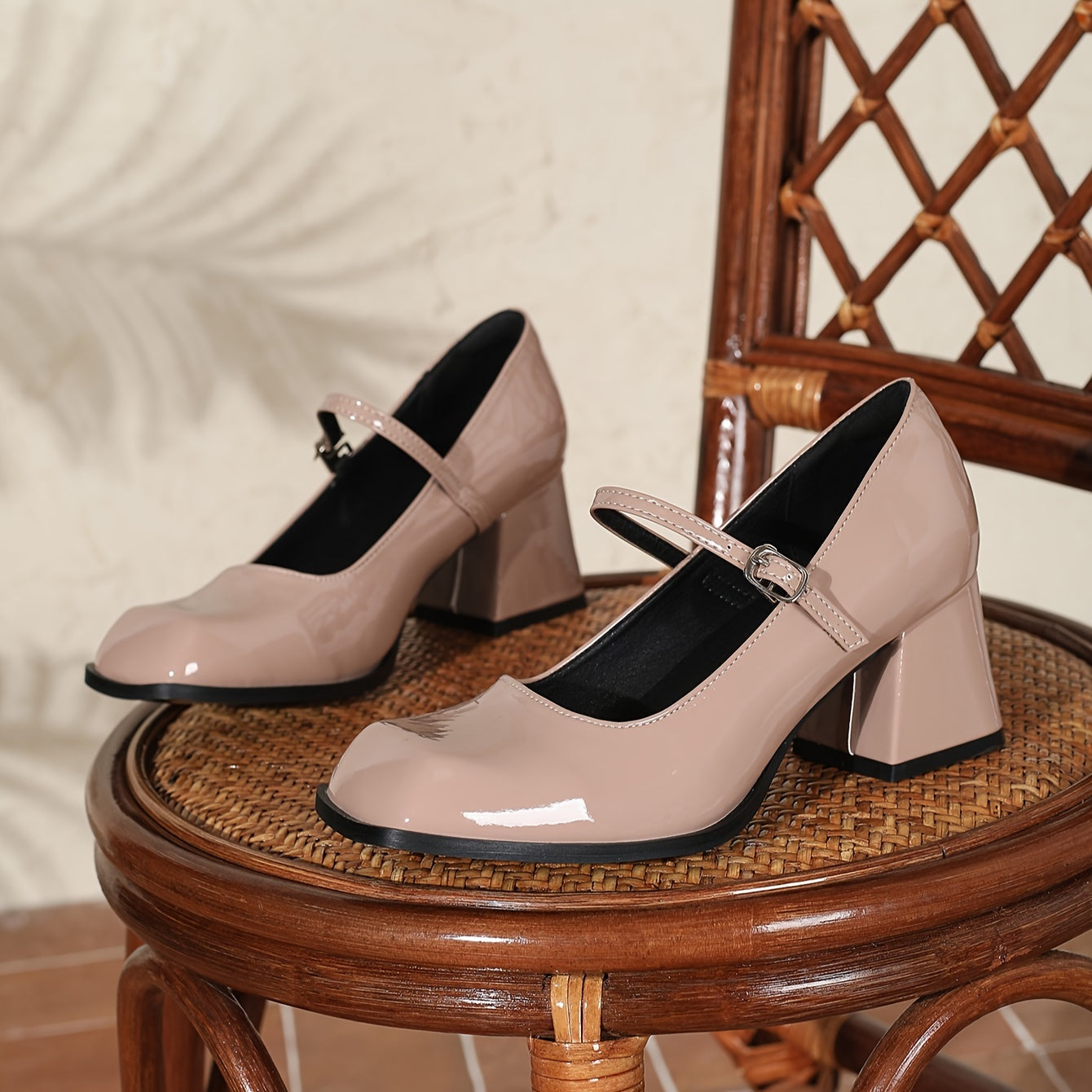 Women's High Heel Mary Jane Pumps with Block Heel PVC Upper Glitter