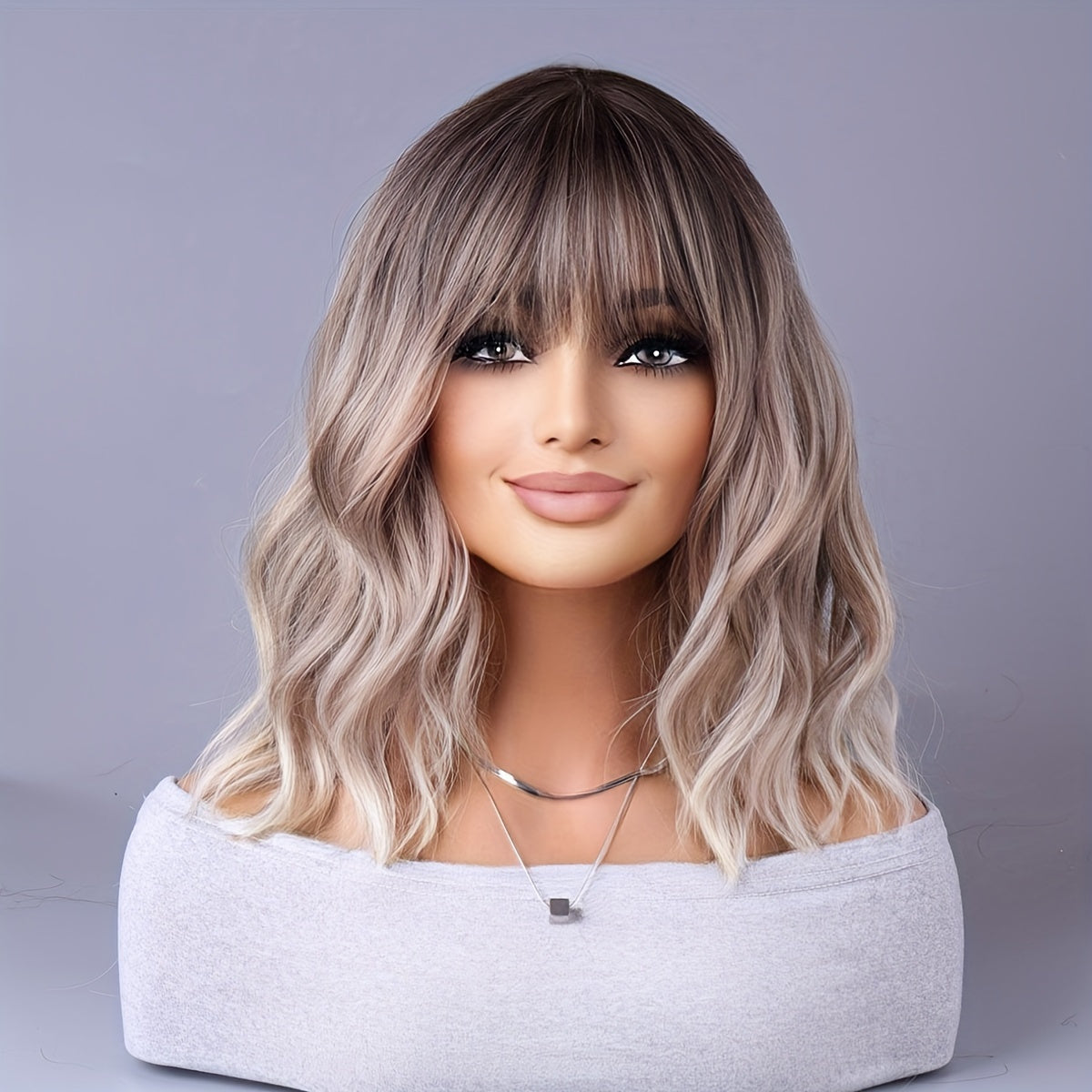 Women Long Curly Ombre European Style Heat-Resistant Wig with Center Part and Rose Net Cap