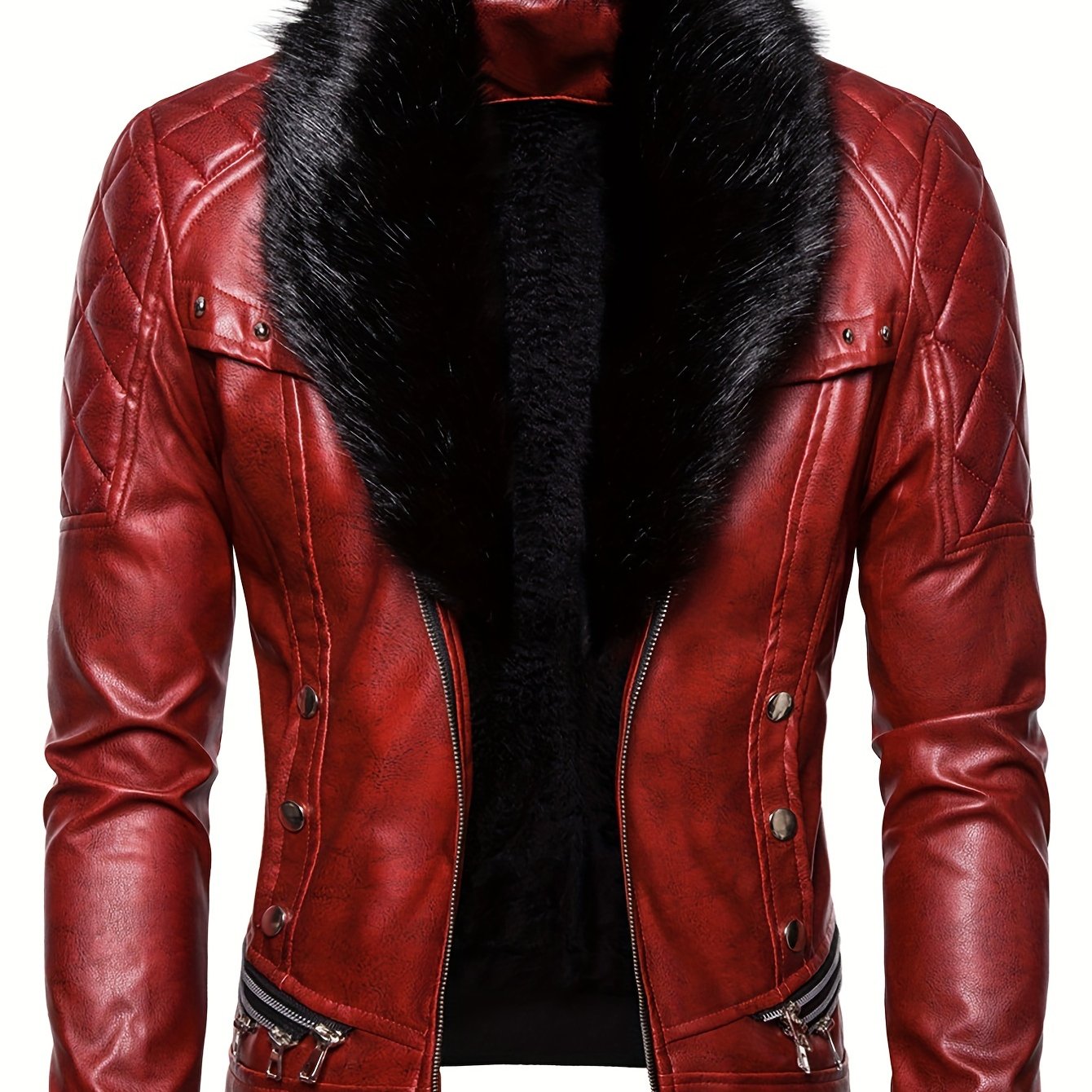 Men's Middle Eastern Style Polyester Jacket with Detachable Fur Collar and Zipper