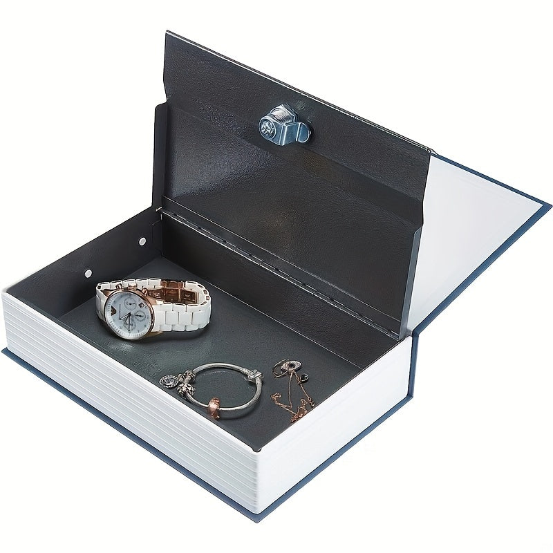 Book Style Safe Box with Keys for Cash Jewelry and Valuables Black and White 18.49x11.99x5.49cm Durable Iron Storage Container