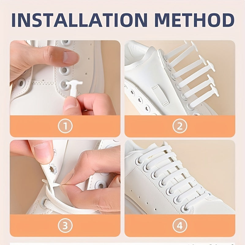 16 Pcs Silicone Elastic No-Tie Shoelaces Waterproof Stain-Resistant for Sneakers