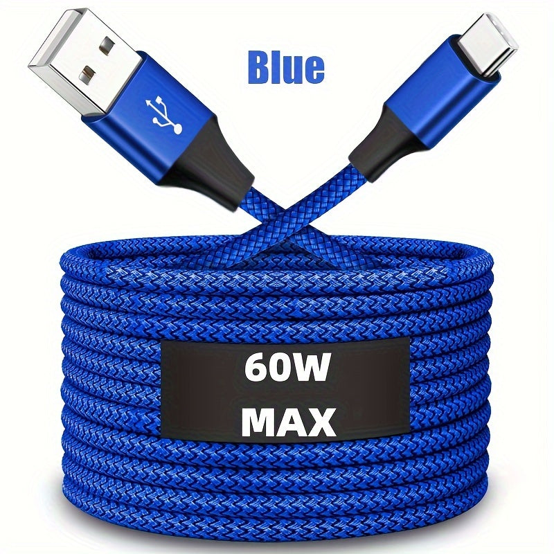 USB-C Fast Charging Cable for Android Phones Nylon Fabric 50-80W Data Transfer