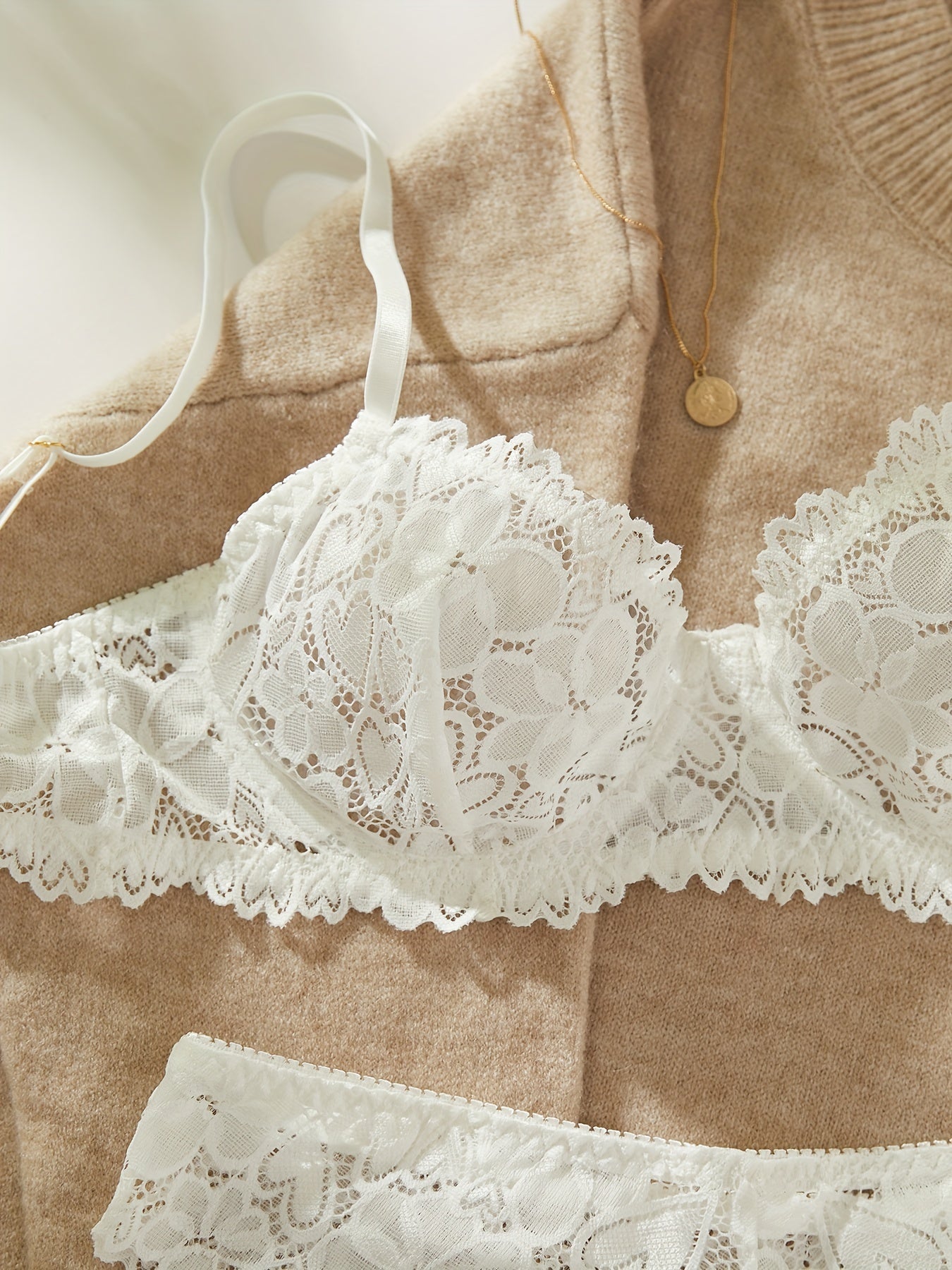 Women's Lingerie Set Satin Lace Bra and Panty Pack of 2