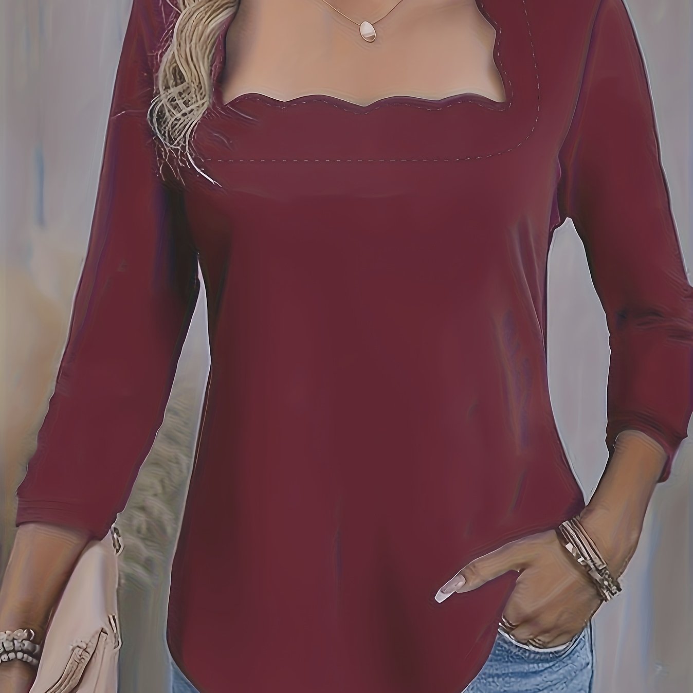 Plus Size Women's Black Ruffled Long Sleeve Top Casual Stretchy Fall Winter