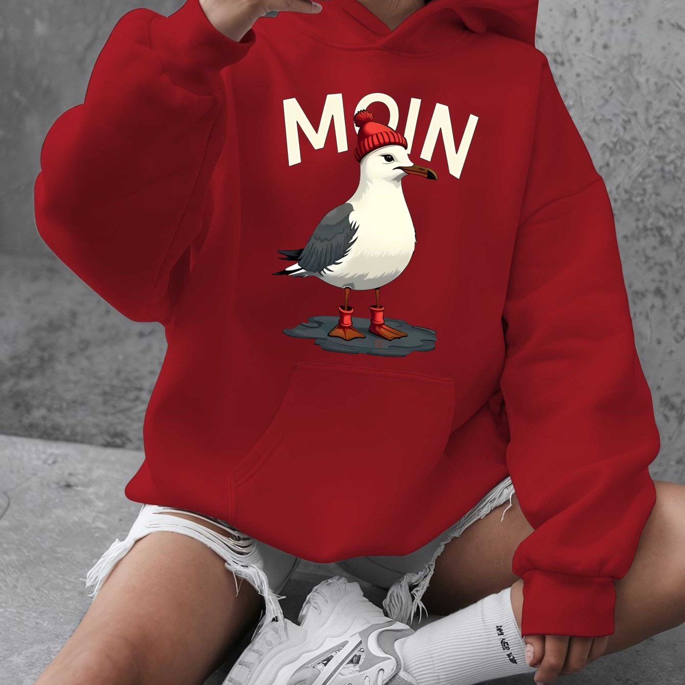 Толстовка для женщин больших размеров с длинными рукавами, красная, с карманами, повседневная, осень-зима