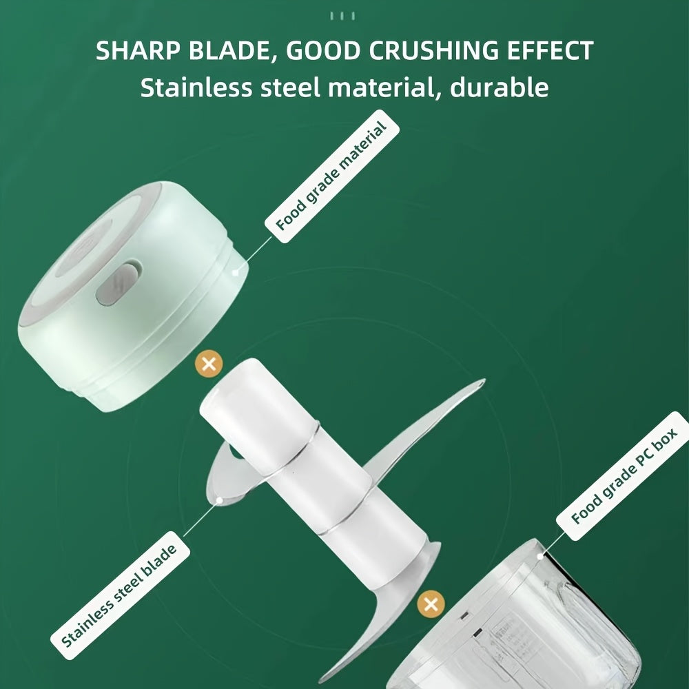 Elektr oziq-ovqat maydalagichi Mini oshxona protsessori USB qayta zaryadlanadigan yashil portativ sarimsoq piyoz sabzi blenderi
