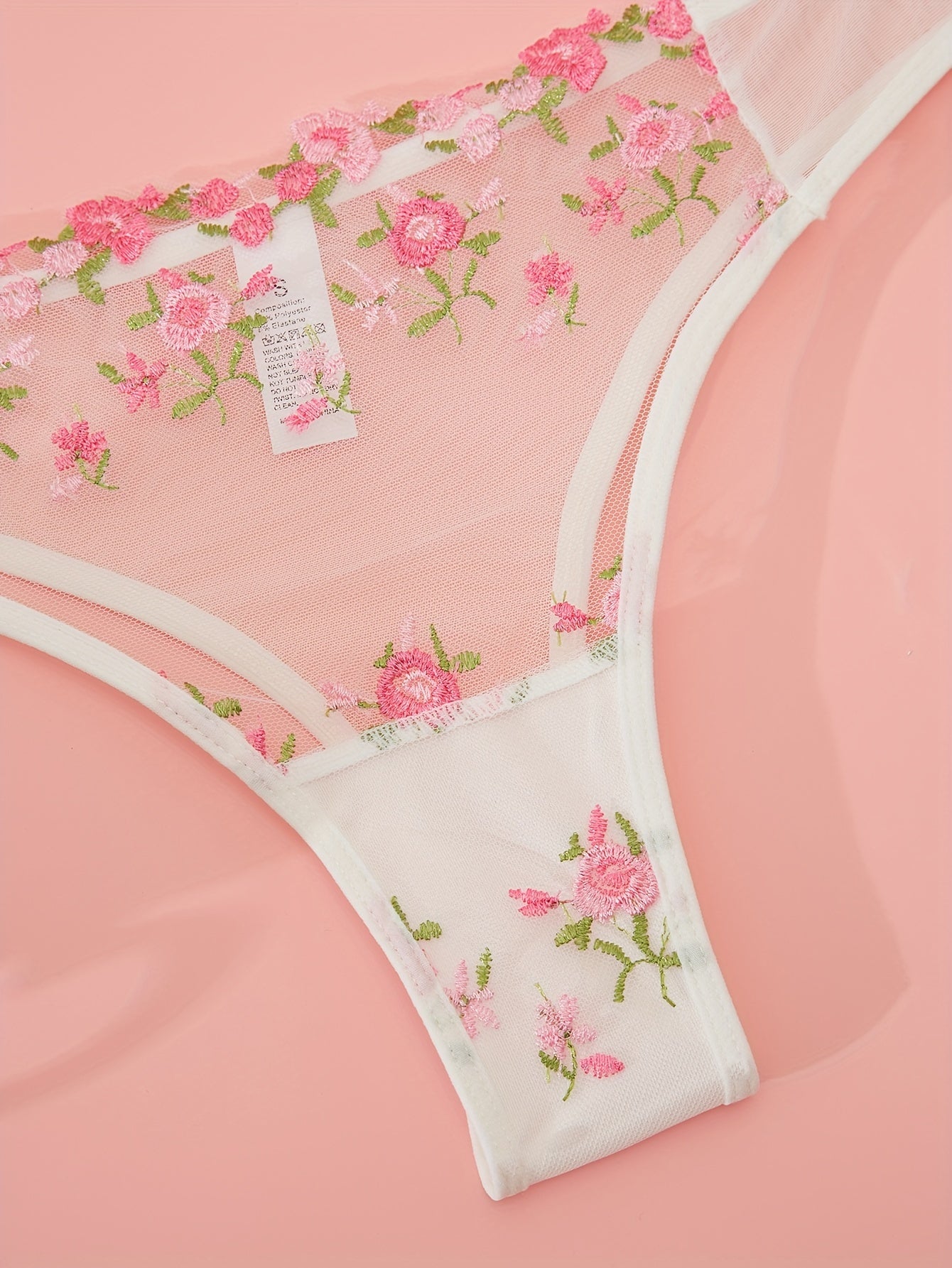 Women's Floral Embroidery Lingerie Set Sheer Mesh Bra and Panties