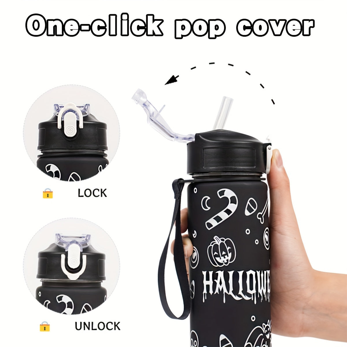 Halloween Water Bottle Set with 2000ml, 800ml, 300ml Cups for Outdoor Sports