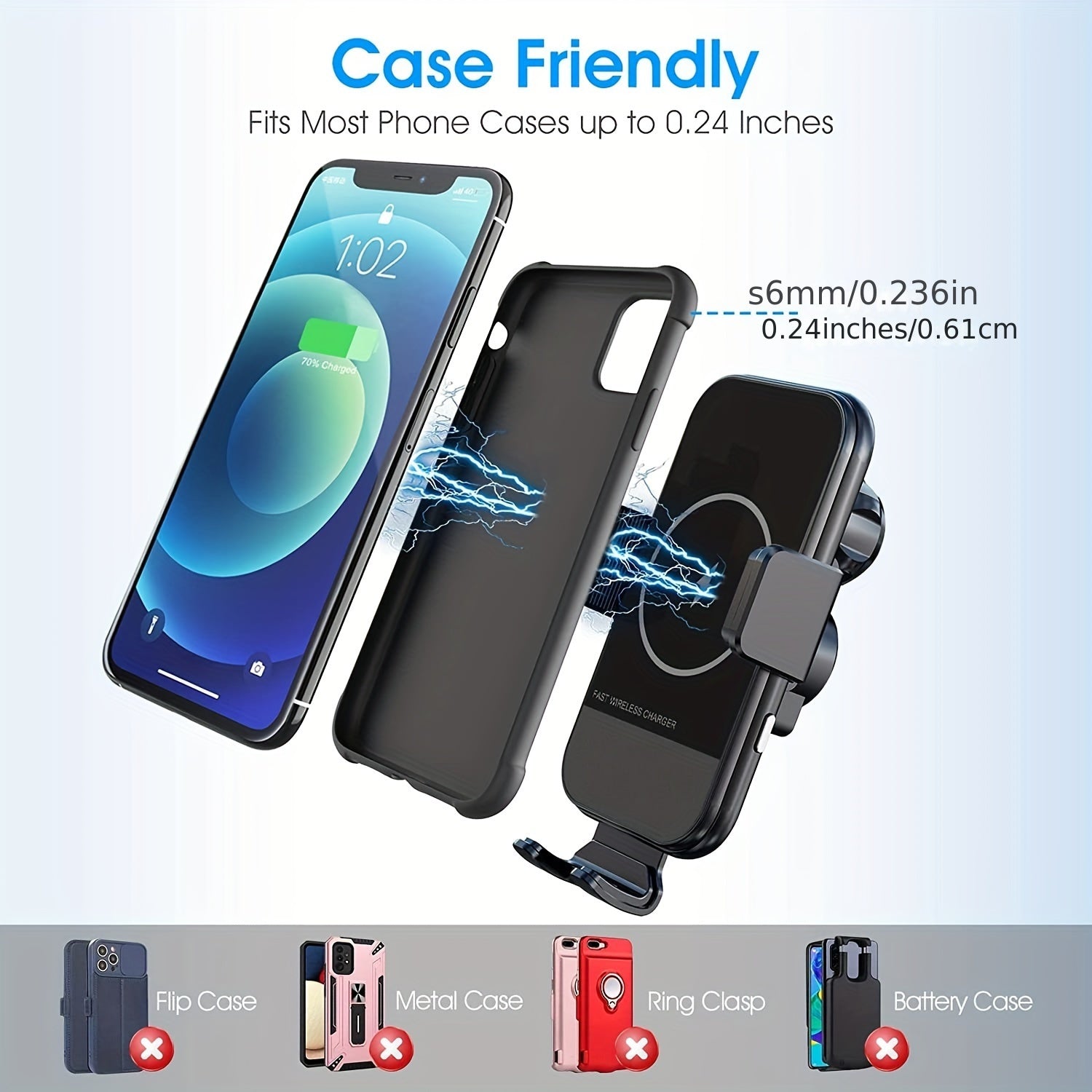 Wireless Car Charger Fast Charging Automatic Clamping for iPhone and Samsung