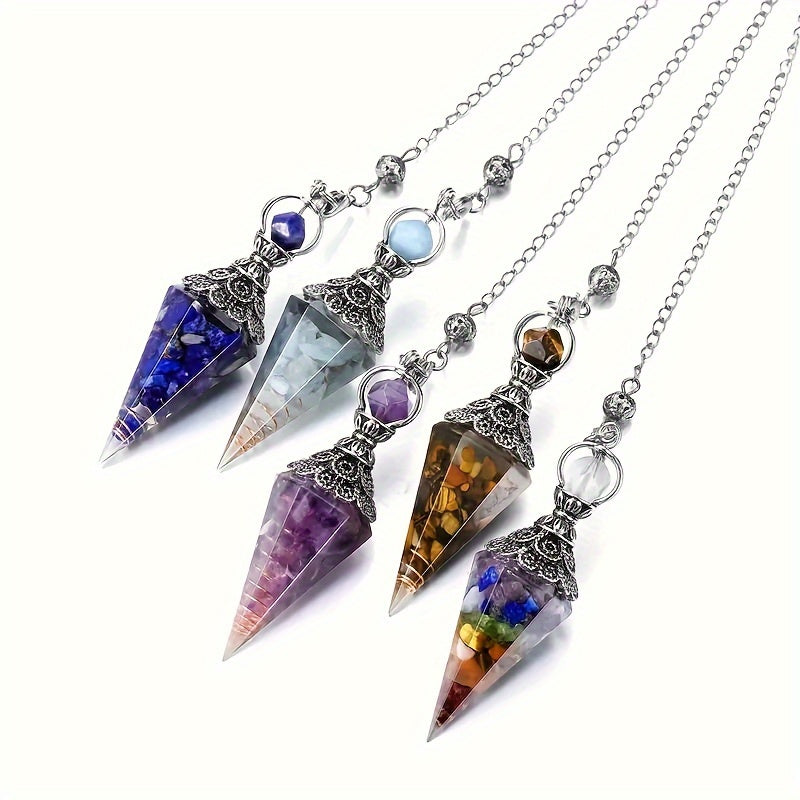 Tabiiy Kristalli va Hexagonal Rezina Taşli Amethyst Dowsing Pendulu