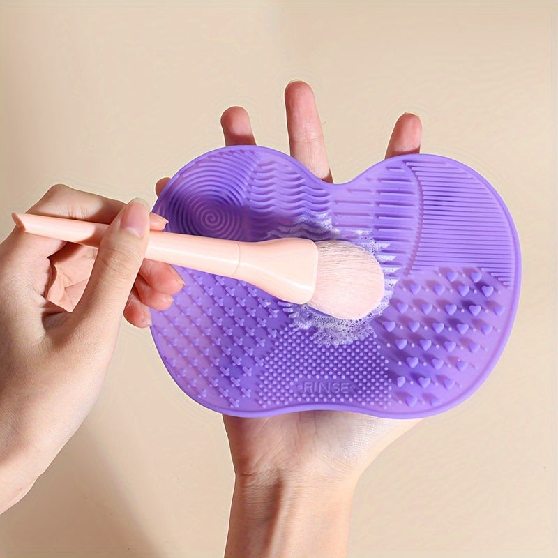 Unisex Silicone Makeup Brush Cleaning Mat Apple-Shaped Wash Pad Portable