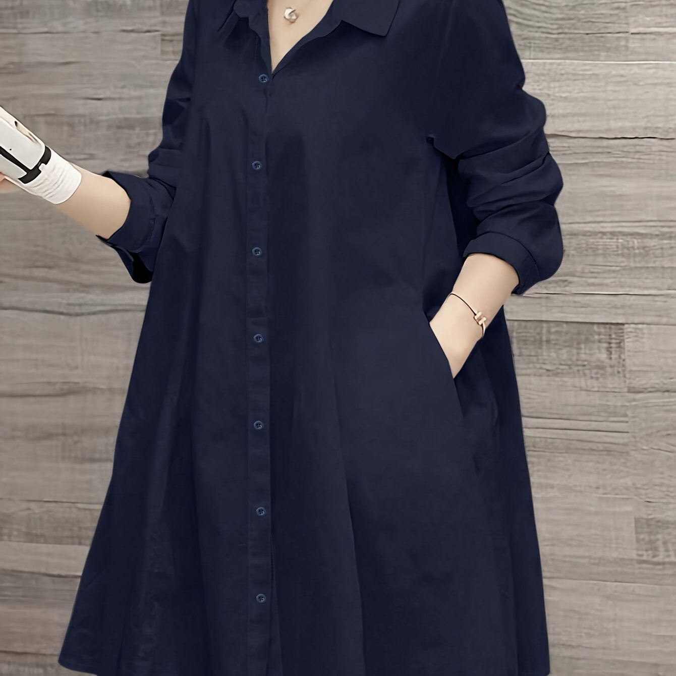 Plus Size Women's Casual Long Sleeve Button-Up Shirt Polyester Solid Color Collared