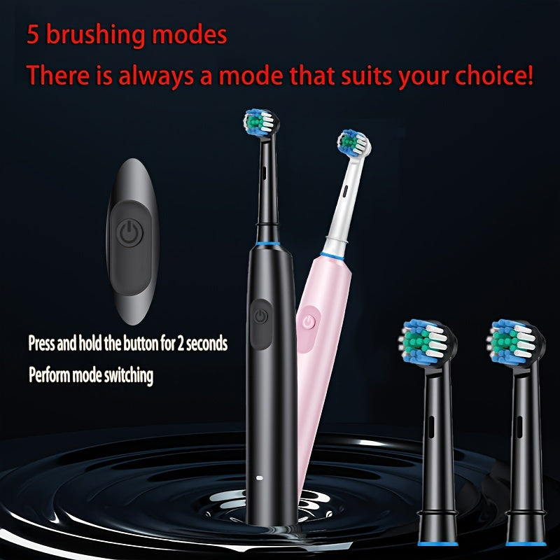 Electric Toothbrush for Adults with 5 Modes and 8 Rotatable Soft Bristle Heads in Black