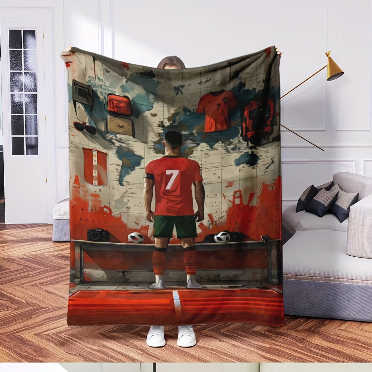 Contemporary Football Star Flannel Throw Blanket for Kids and Adults Lightweight Stain-Resistant Versatile