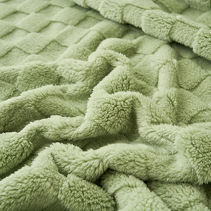 Green Checkered Taffeta Throw Blanket Soft Warm All-Season Couch Bed Office Nap