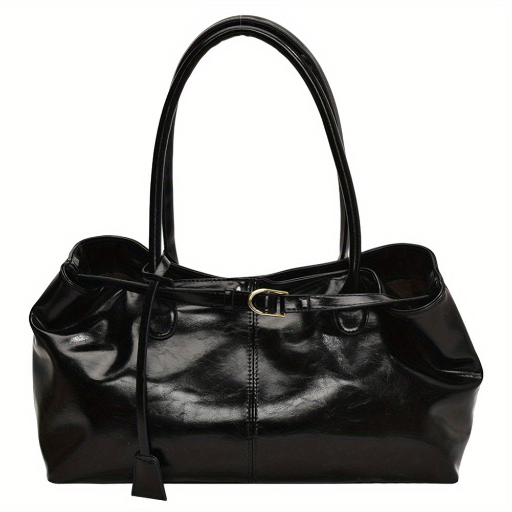 Женская сумка-тоут из искусственной кожи на плечо, черная, однотонная, повседневная