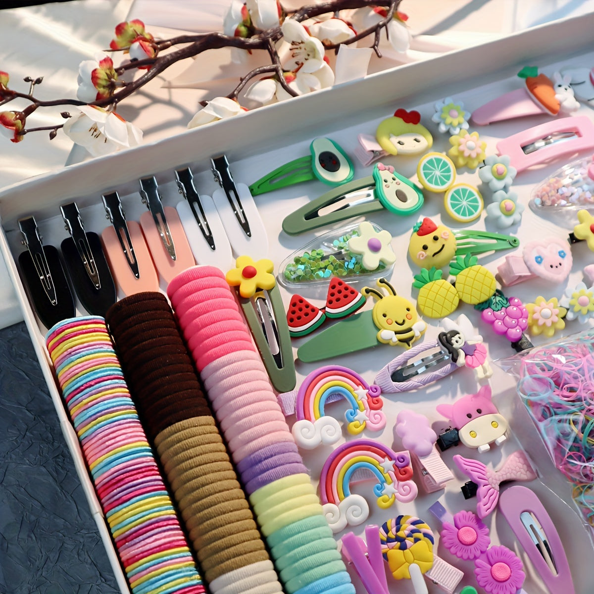 Women's Hair Accessory Set Includes Bowknot Clips Ties Loops for Daily and School Hairstyles