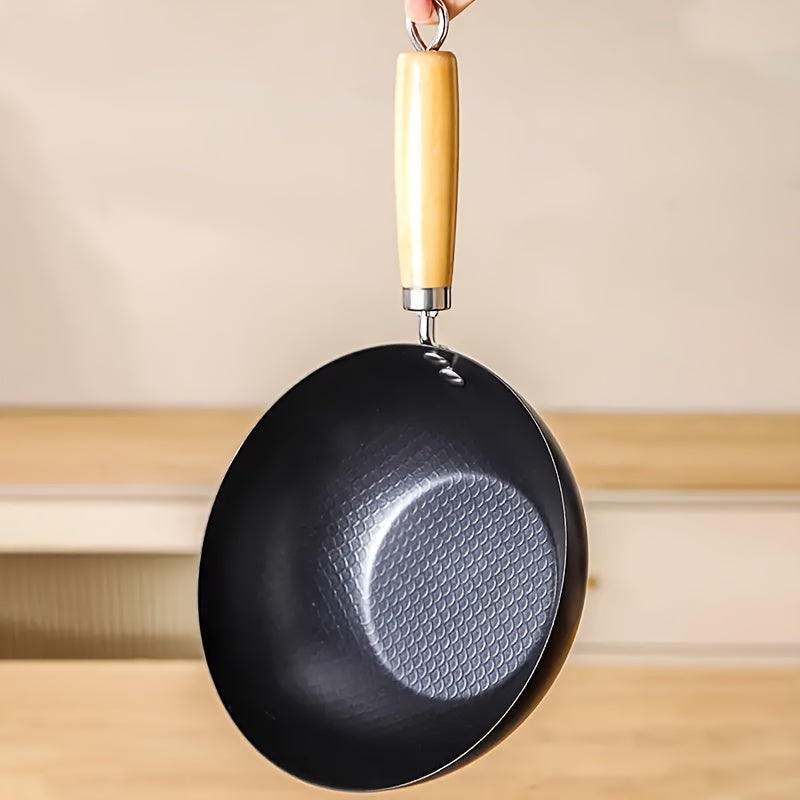 Wok de hierro fundido de 20cm, sartén tradicional china antiadherente para cocinas de gas y eléctricas