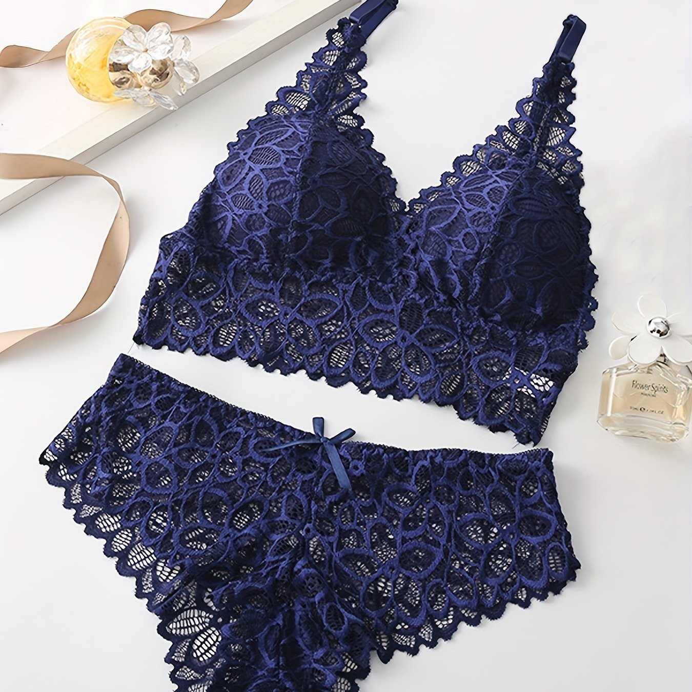 Women’s Lace Vest-Style Summer Underwear Set with Thin Mould Cups Breathable Comfort