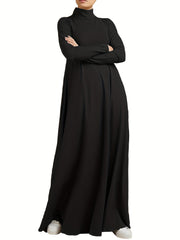 Long Sleeve Solid Color Ramadan Kaftan Dress with Turtle Neck Maxi Length Women’s Clothing