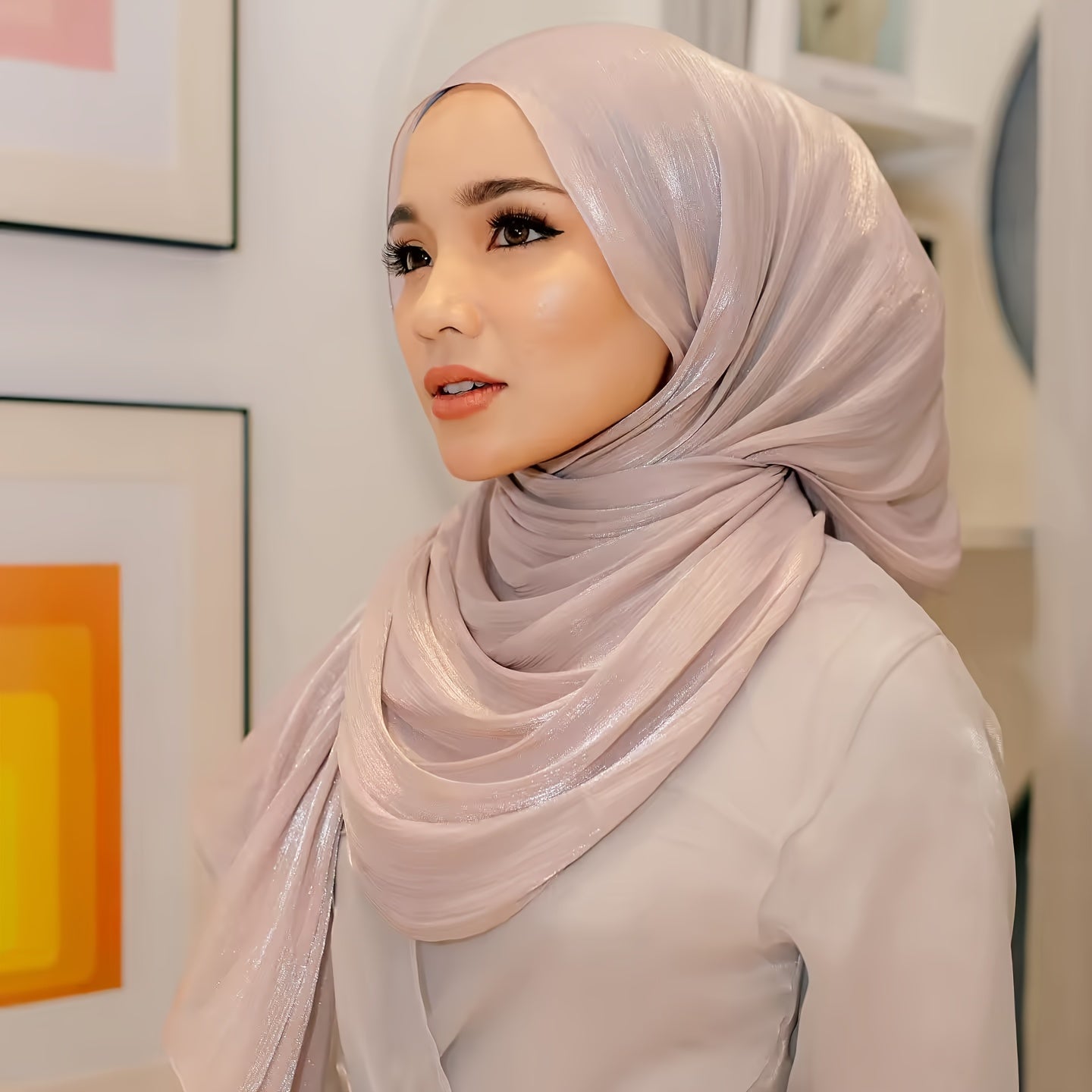 Solid Color Chiffon Hijab Lightweight Pleated Scarf for Women Ramadan and Daily Wear