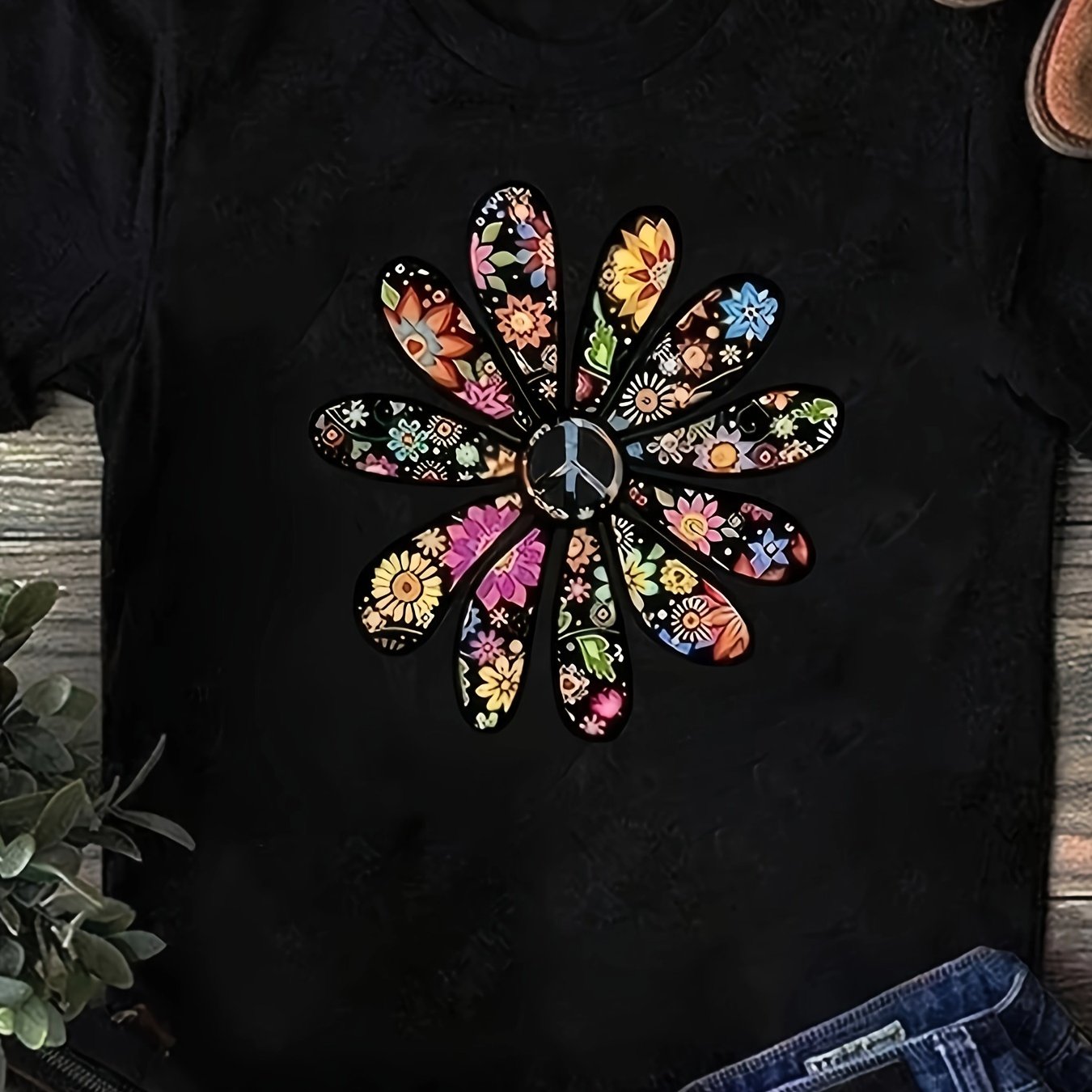 Women's Short Sleeve T-Shirt Vibrant Orange Geometric Floral Summer Top