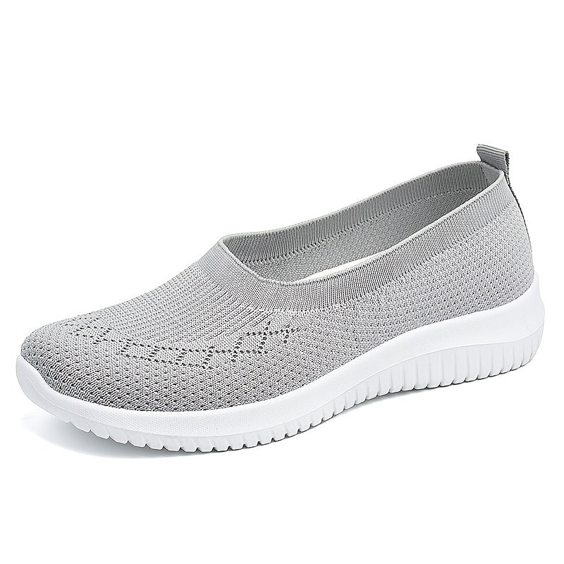 Women's Light Gray Breathable Mesh Slip-On Sneakers with Star Pattern