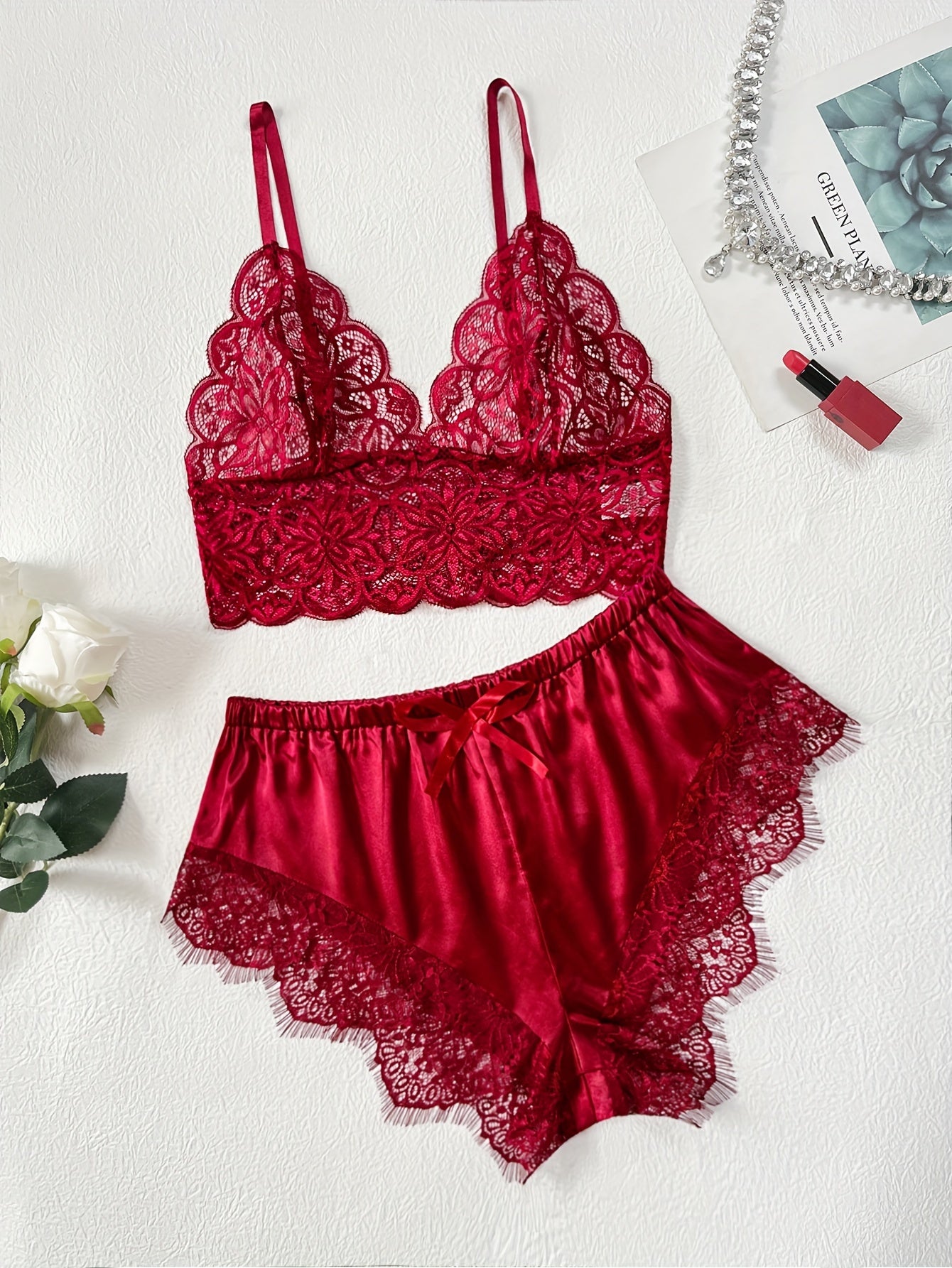 Women's Lace Lingerie Set with Cami Top and Shorts for Sexy Sleepwear
