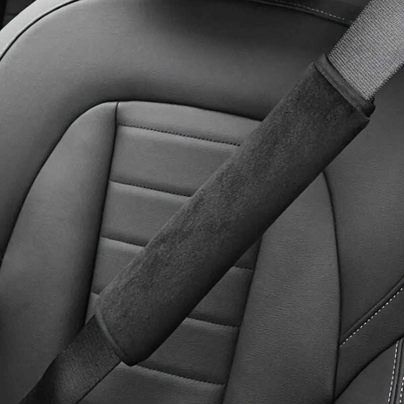 Car Seat Belt Shoulder Pads Soft Plush Spandex Comfort Cover Black 2 Pack