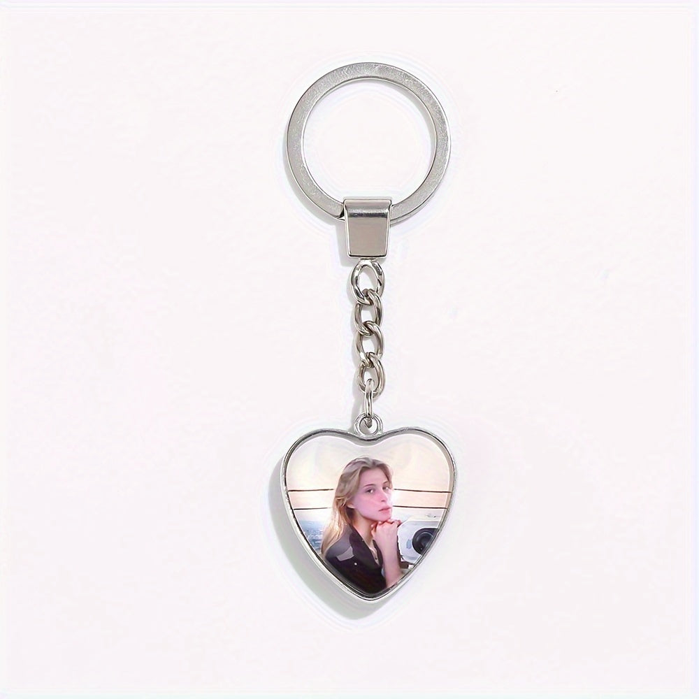 Personalized Love Heart Keychain with Photo Insert for Gifts and Keepsakes