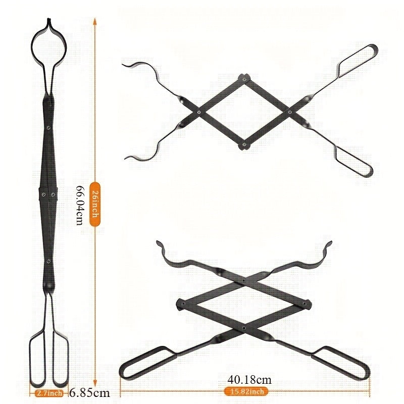 Foldable Fireplace Fire Tongs with Iron Handle for Campfire and Home Use