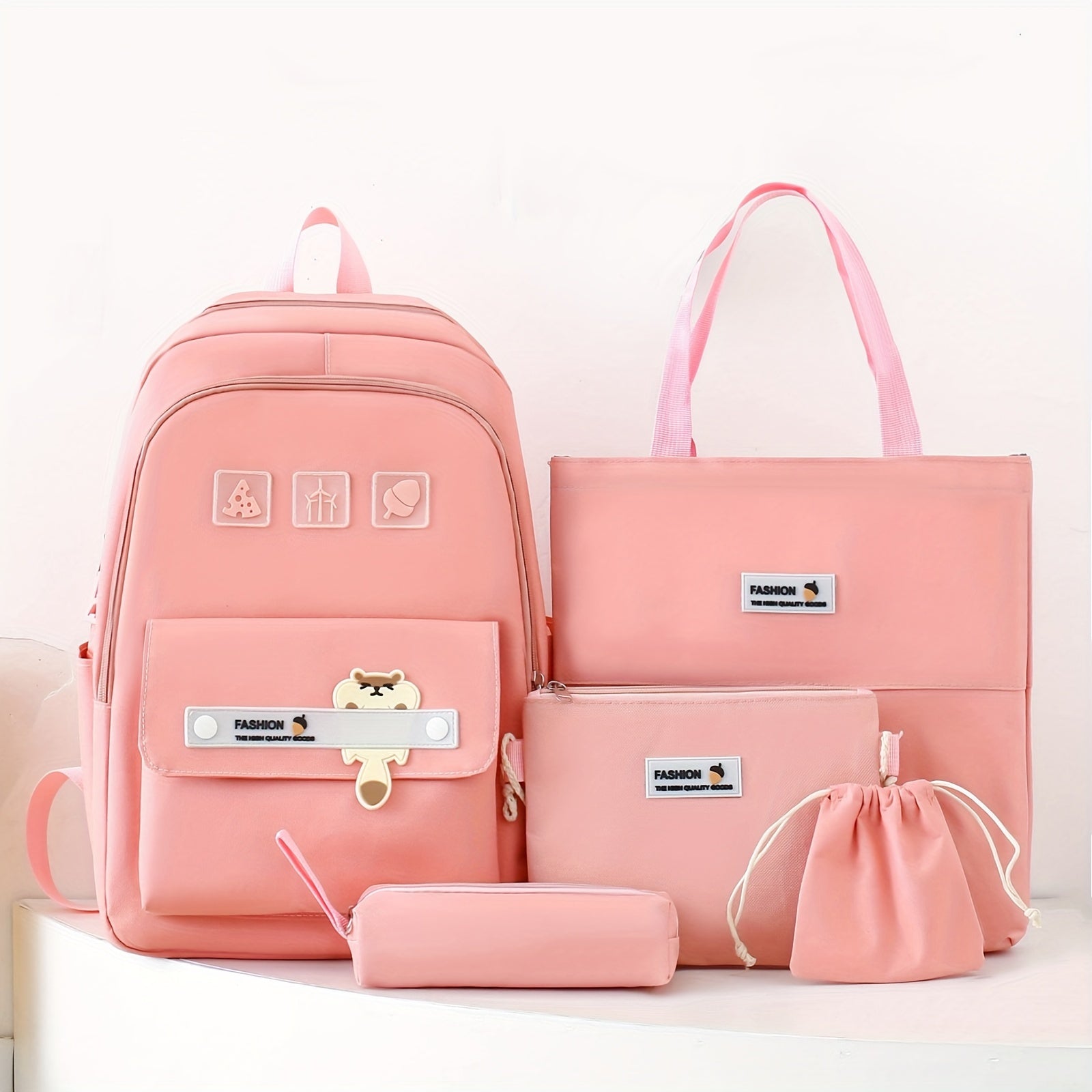 5-ta qismli multfilm maktab sumkasi to'plami, tote sumka, crossbody ruchka qutisi va chizilgan sumkasi bilan