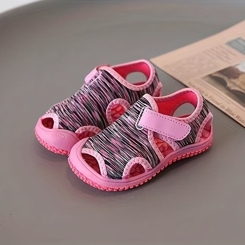 Girls Summer Breathable Striped Platform Sandals Low Top Wedge Toe Cap Anti-Slip Wear-Resistant