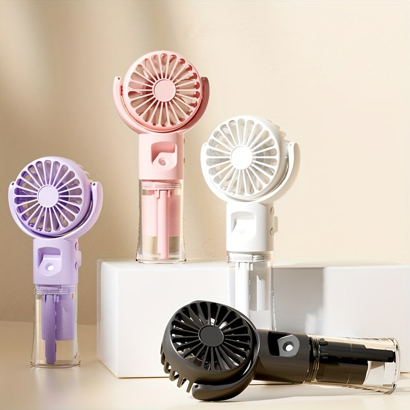 Handheld Fan with Humidifier USB Rechargeable Mini Desktop Fan 4-Speed Adjustable